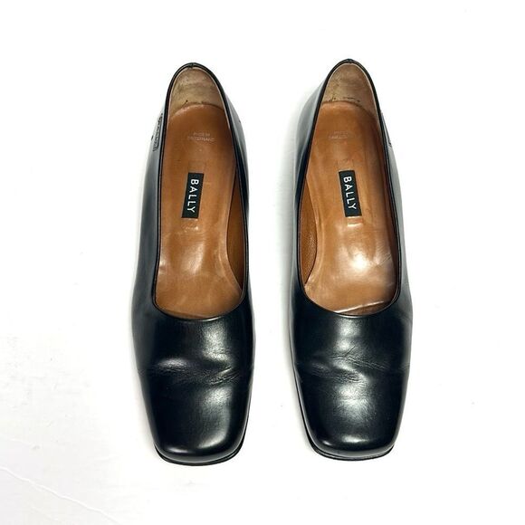BALLY Wandei  Leather Shoes Black Low Heel Square Toe made in Switzerland US 7,5 - Picture 4 of 15